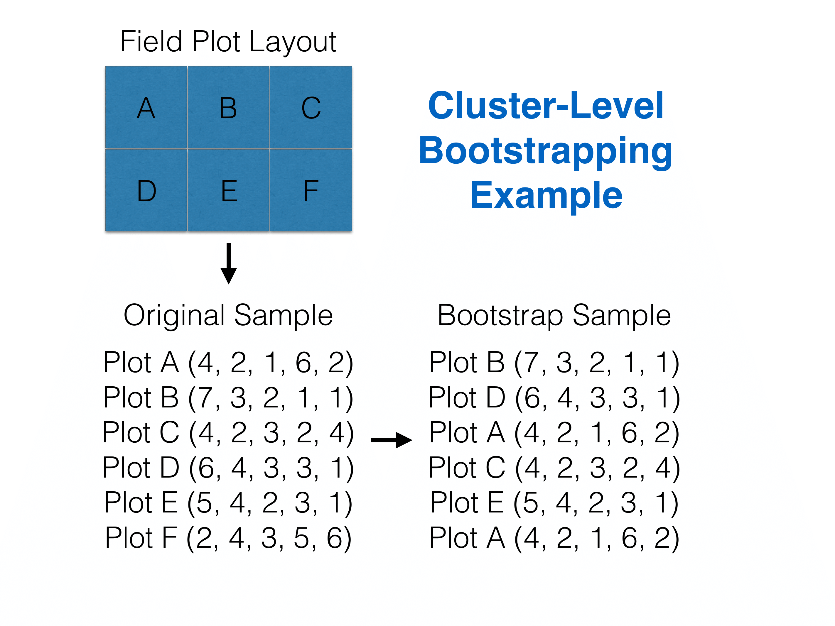 Example of a cluster level bootstrap resampling clusters with replacement